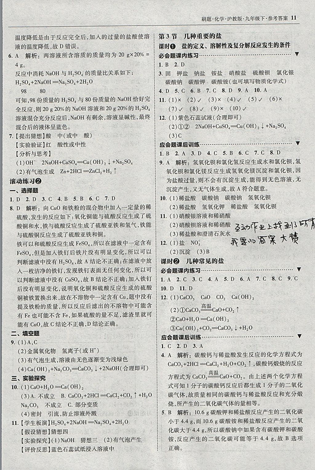 2018年北大綠卡刷題九年級化學(xué)下冊滬教版 參考答案第10頁