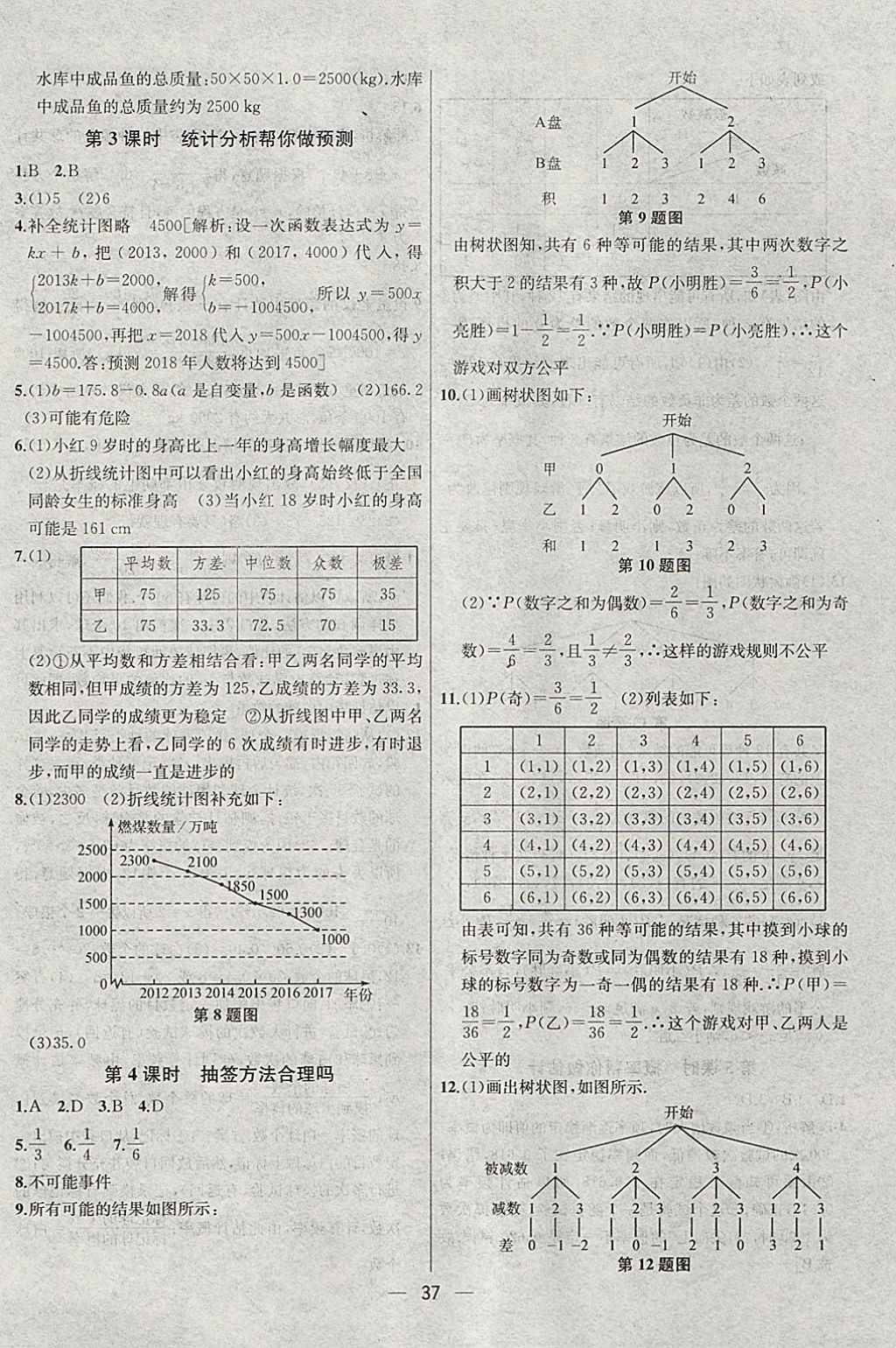 2018年金鑰匙提優(yōu)訓(xùn)練課課練九年級數(shù)學(xué)下冊江蘇版 參考答案第37頁