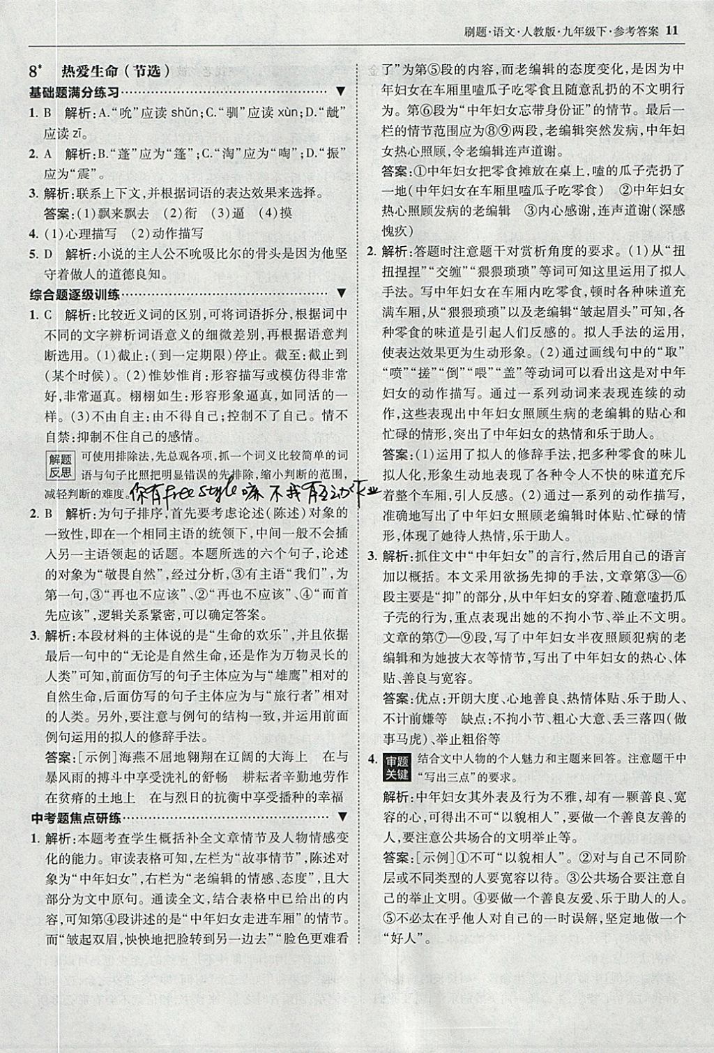 2018年北大綠卡刷題九年級語文下冊人教版 參考答案第10頁