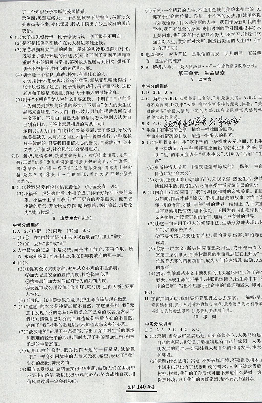 2018年見證奇跡英才學(xué)業(yè)設(shè)計與反饋九年級語文下冊人教版 參考答案第3頁