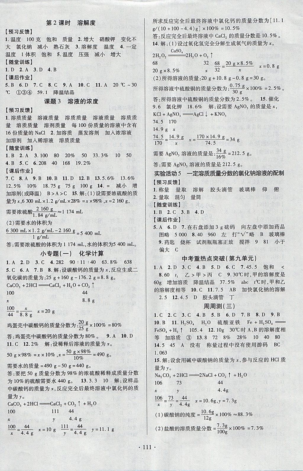 2018年課時掌控九年級化學(xué)下冊人教版云南人民出版社 參考答案第3頁