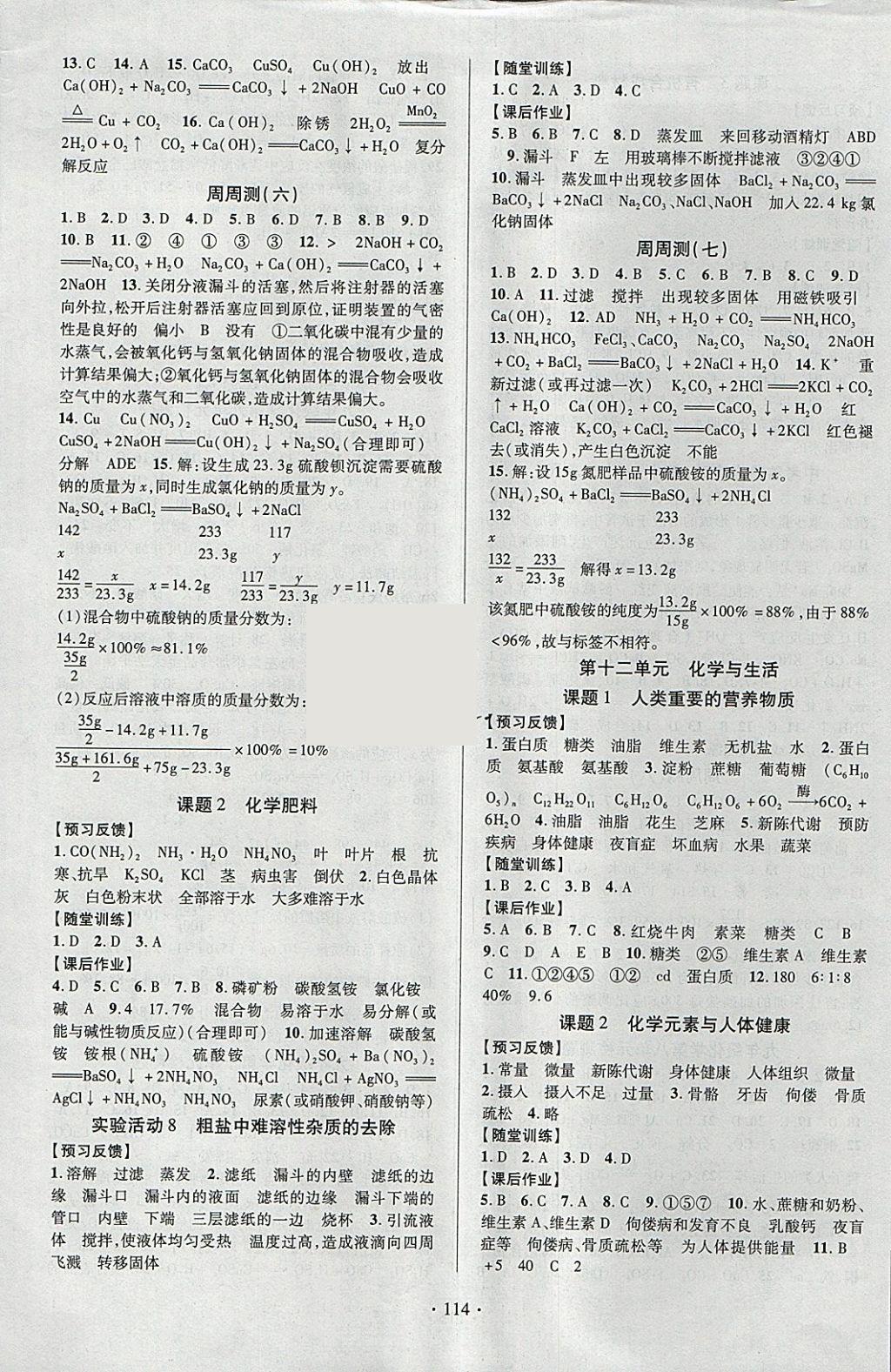 2018年課時掌控九年級化學(xué)下冊人教版云南人民出版社 參考答案第6頁