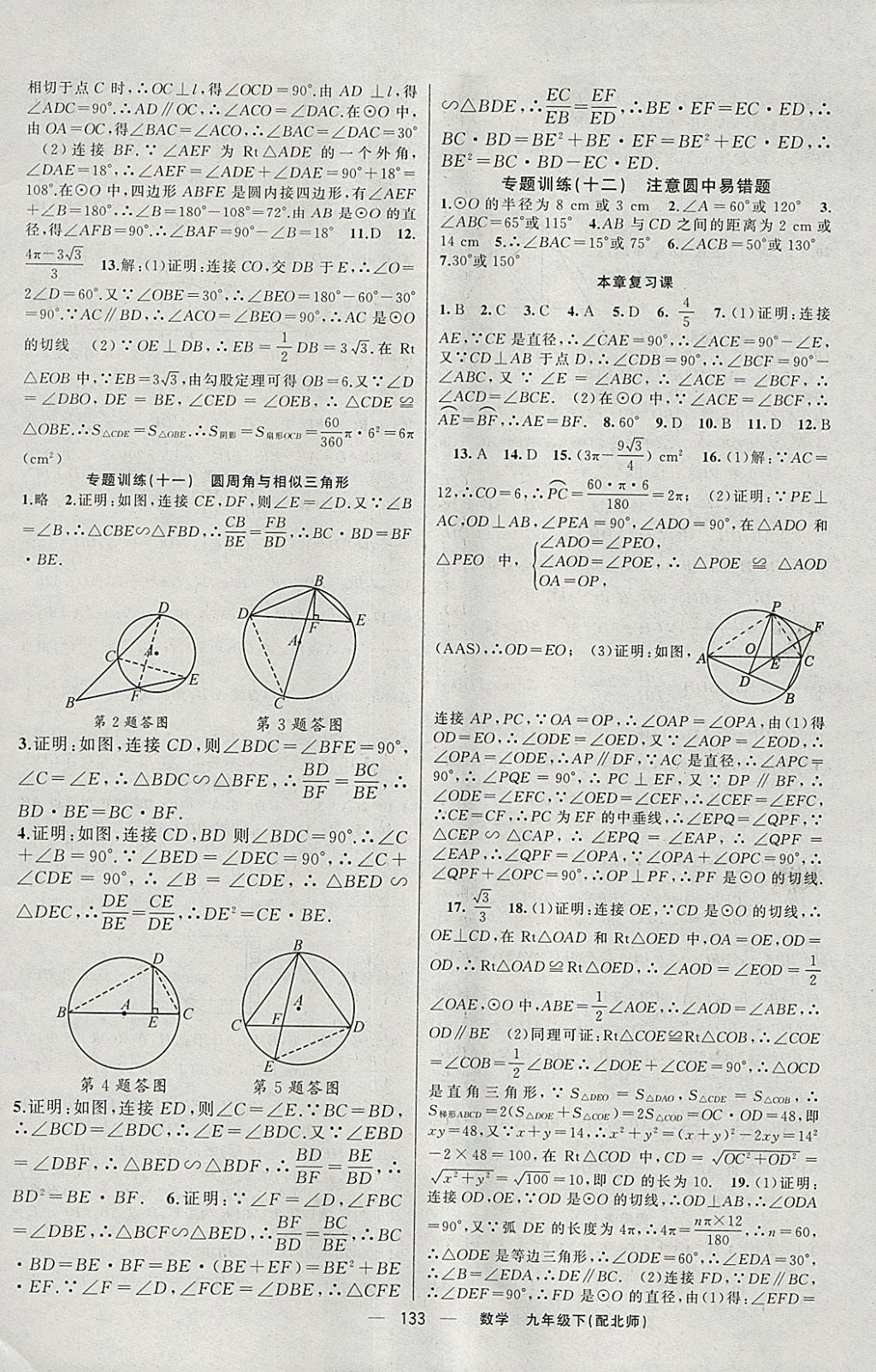 2018年四清導(dǎo)航九年級數(shù)學(xué)下冊北師大版 參考答案第14頁