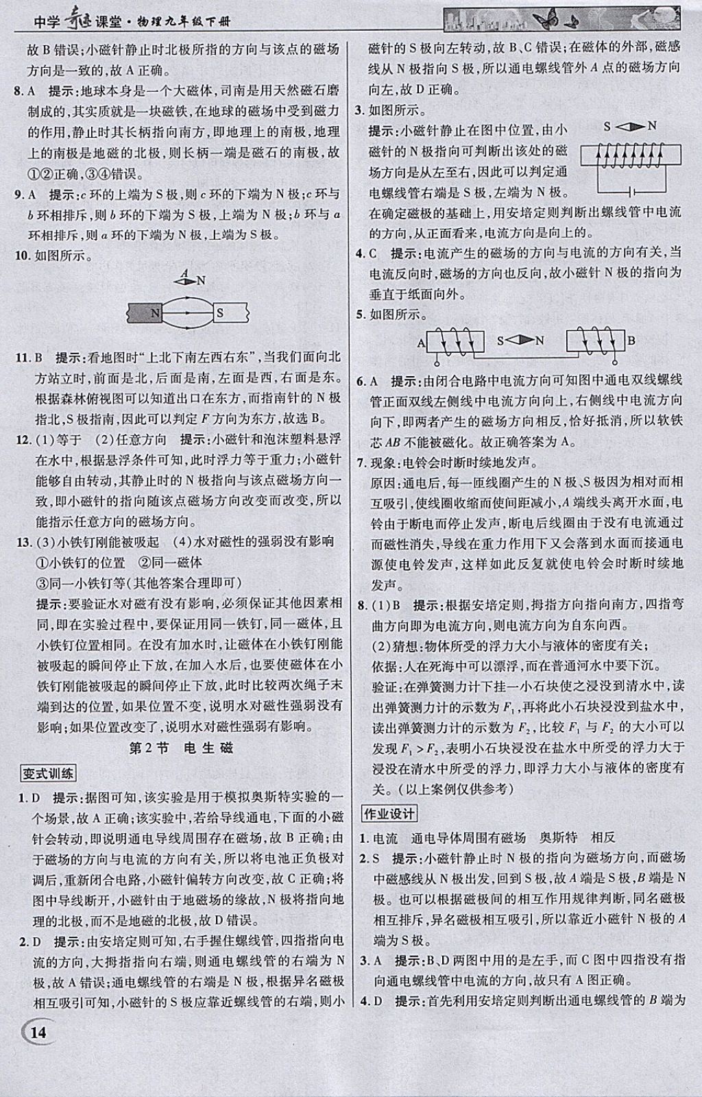 2018年英才教程中學(xué)奇跡課堂教材解析完全學(xué)習(xí)攻略九年級物理下冊人教版 參考答案第14頁