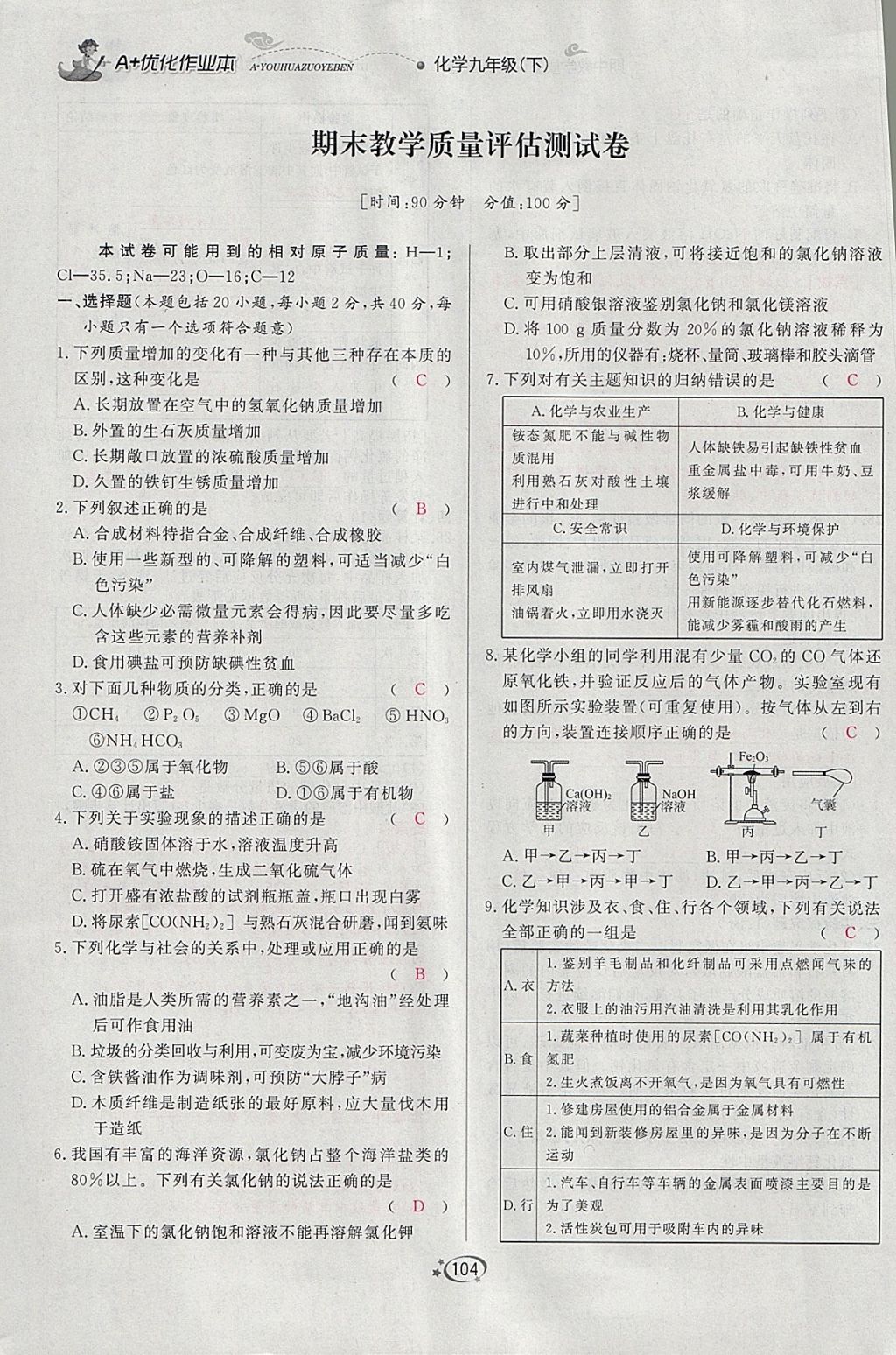 2018年A加優(yōu)化作業(yè)本九年級(jí)化學(xué)下冊(cè)人教版 參考答案第89頁