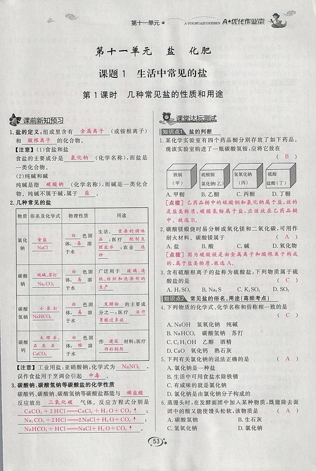 2018年A加优化作业本九年级化学下册人教版 参考答案第38页