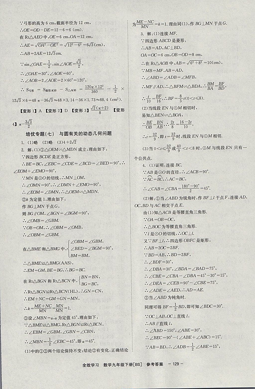 2018年全效学习学业评价方案九年级数学下册北师大版北京时代华文书局 参考答案第23页