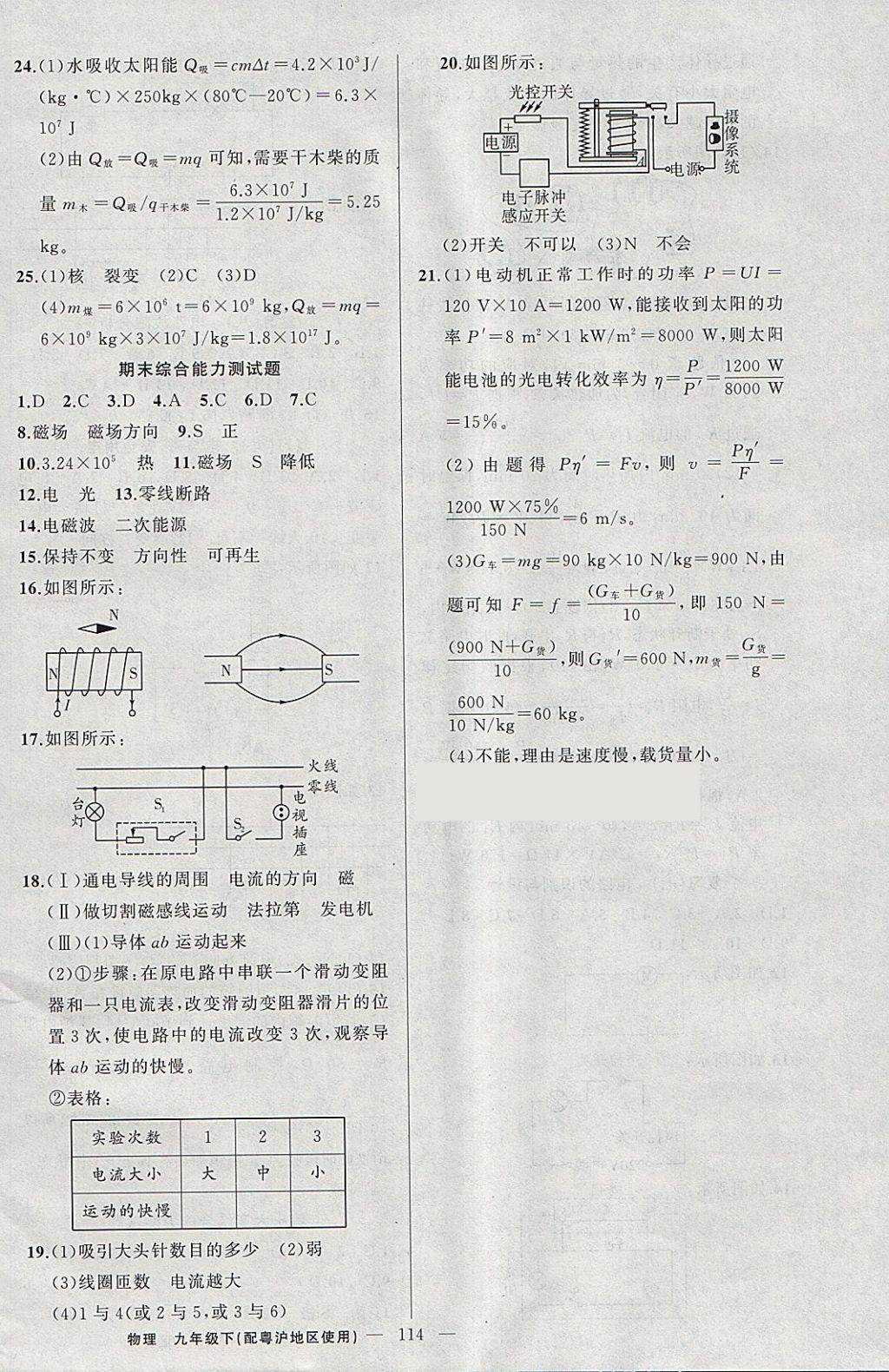 2018年黄冈100分闯关九年级物理下册粤沪版 参考答案第12页