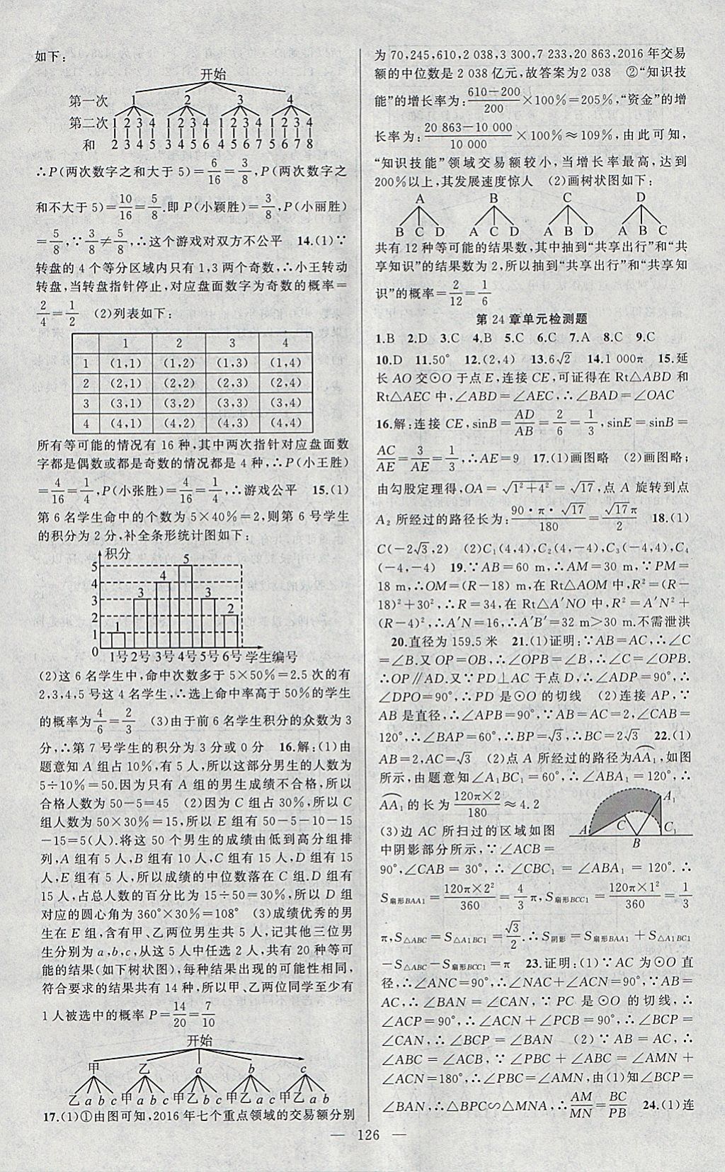 2018年黃岡100分闖關(guān)九年級(jí)數(shù)學(xué)下冊(cè)滬科版 參考答案第16頁