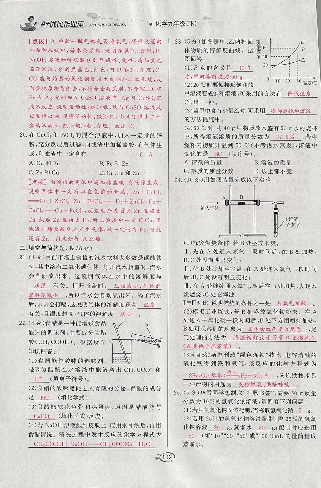 2018年A加优化作业本九年级化学下册人教版 参考答案第87页