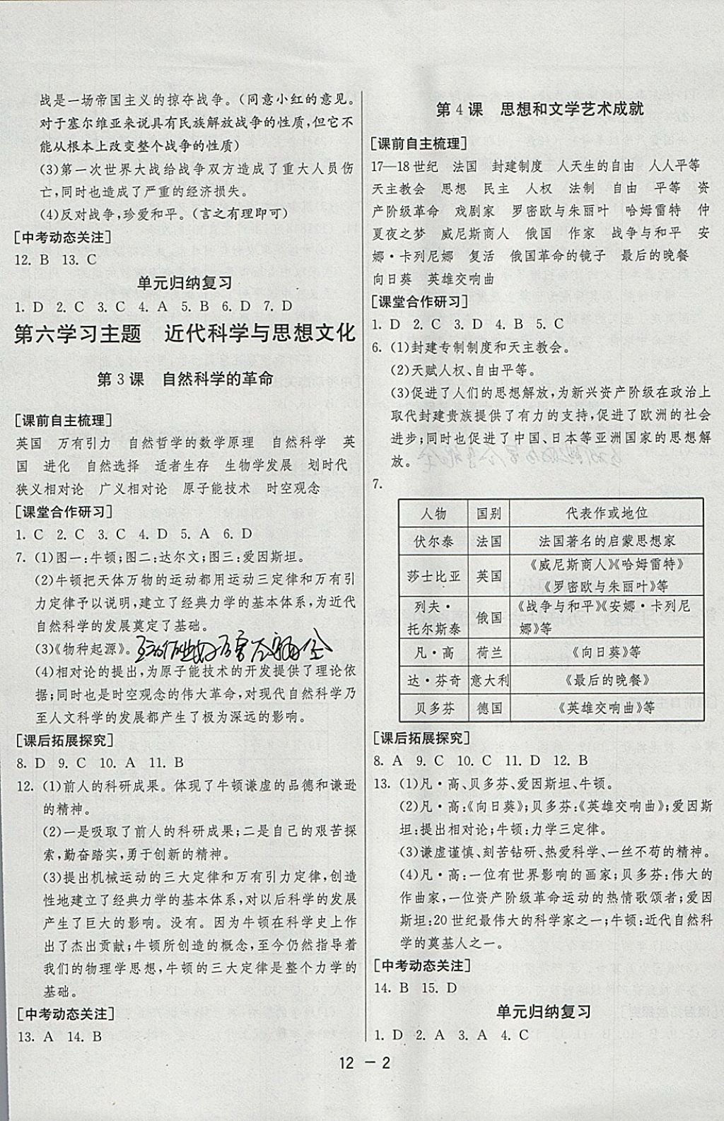 2018年1課3練單元達標測試九年級歷史下冊川教版 參考答案第2頁