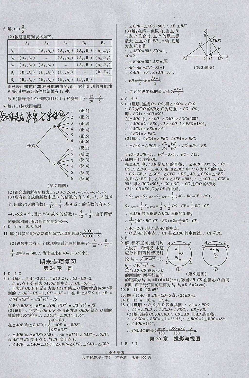 2018年高效课时通10分钟掌控课堂九年级数学下册沪科版 参考答案第10页