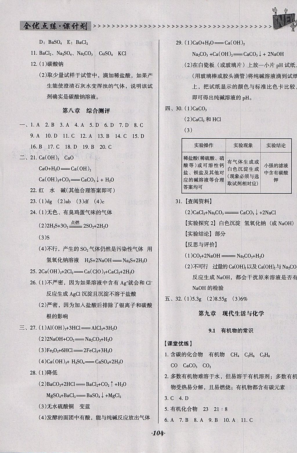 2018年全优点练课计划九年级化学下册科粤版 参考答案第11页