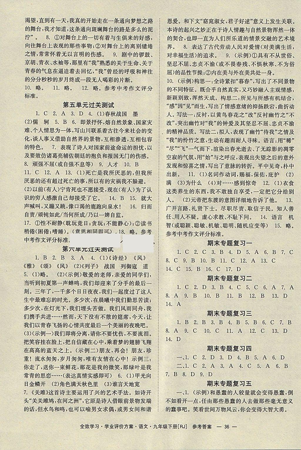 2018年全效學(xué)習(xí)九年級語文下冊人教版北京時代華文書局 參考答案第2頁