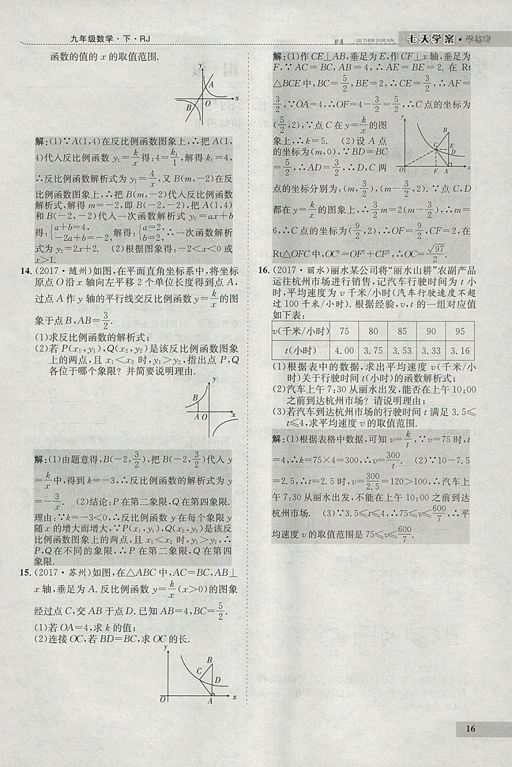 2018年七天學(xué)案學(xué)練考九年級(jí)數(shù)學(xué)下冊(cè)人教版 參考答案第100頁(yè)