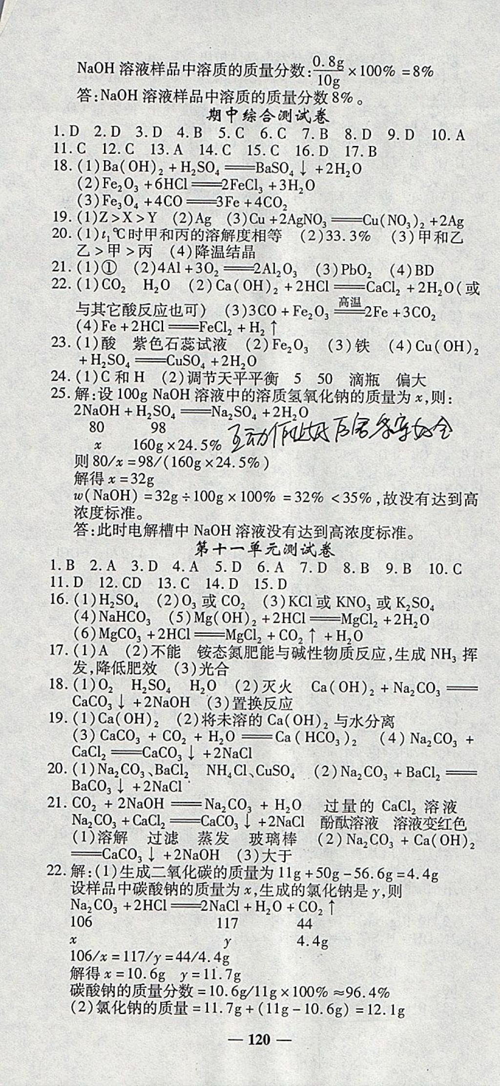 2018年高效學案金典課堂九年級化學下冊人教版 參考答案第16頁