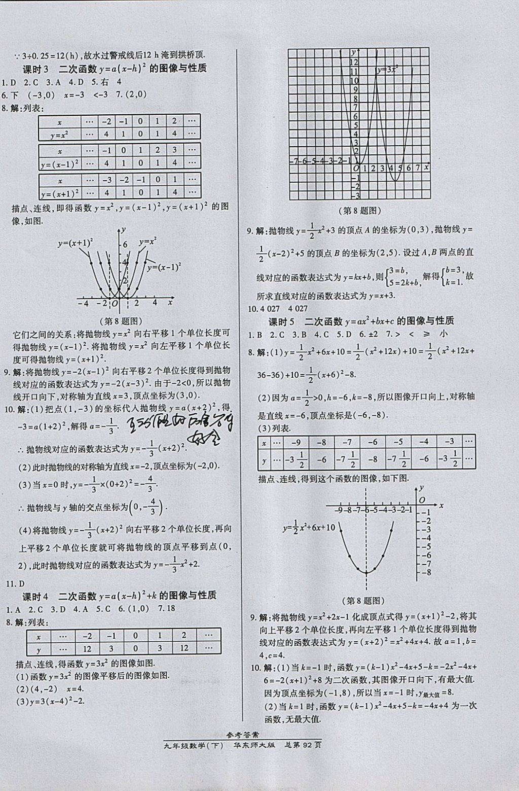 2018年高效課時(shí)通10分鐘掌控課堂九年級數(shù)學(xué)下冊華師大版 參考答案第2頁