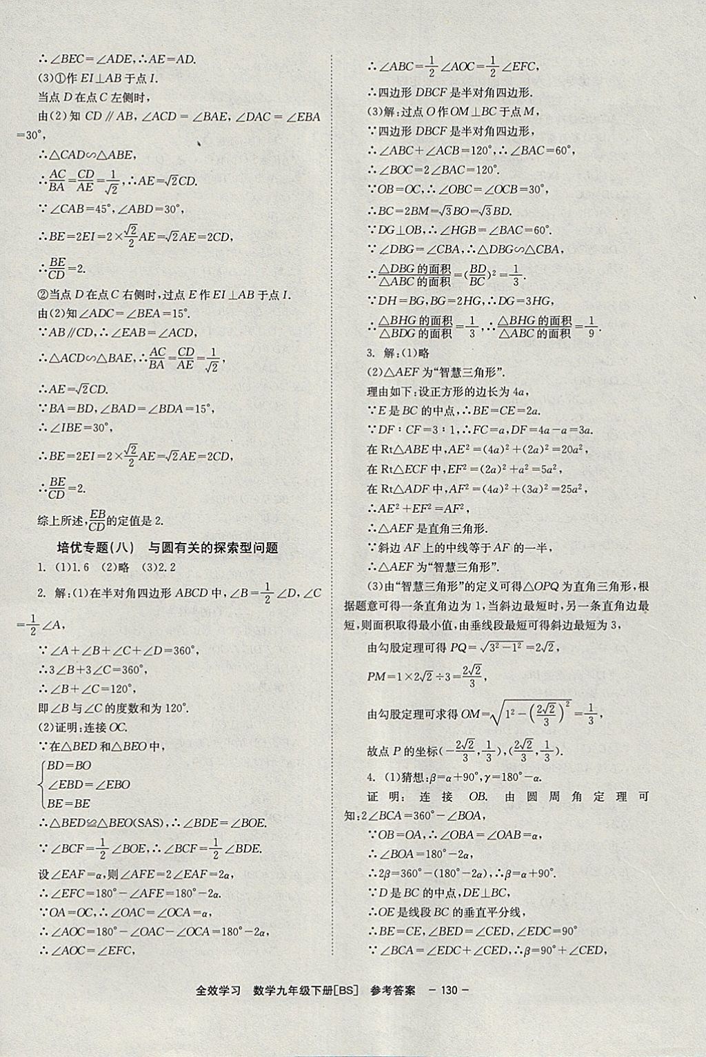 2018年全效学习学业评价方案九年级数学下册北师大版北京时代华文书局 参考答案第24页