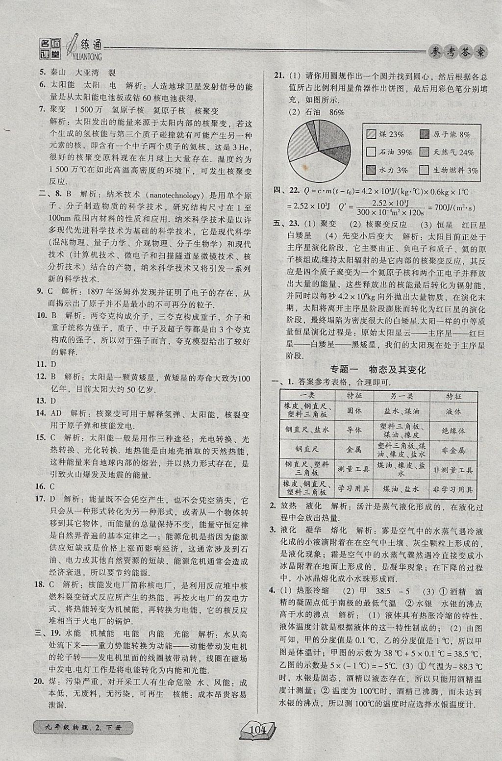 2018年名师课堂一练通九年级物理下册北师大版 参考答案第13页