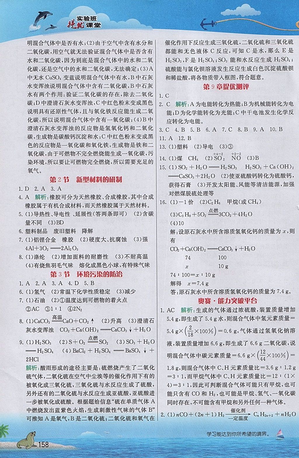 2018年实验班提优课堂九年级化学下册沪教版 参考答案第11页