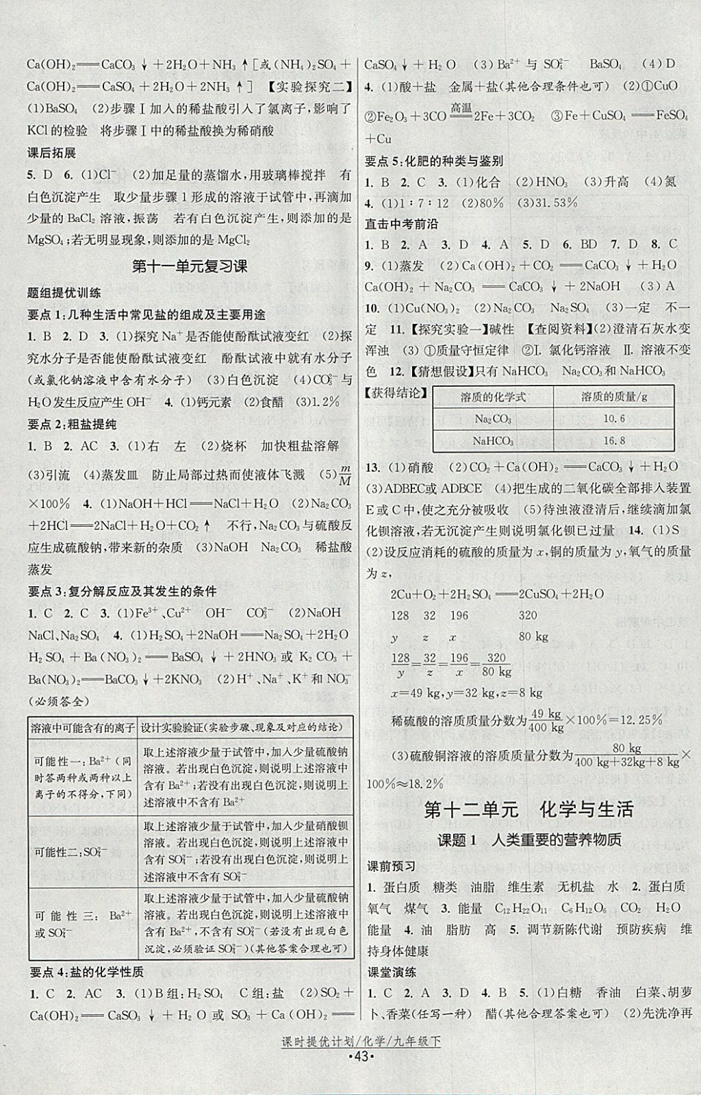 2018年课时提优计划作业本九年级化学下册人教版 参考答案第7页