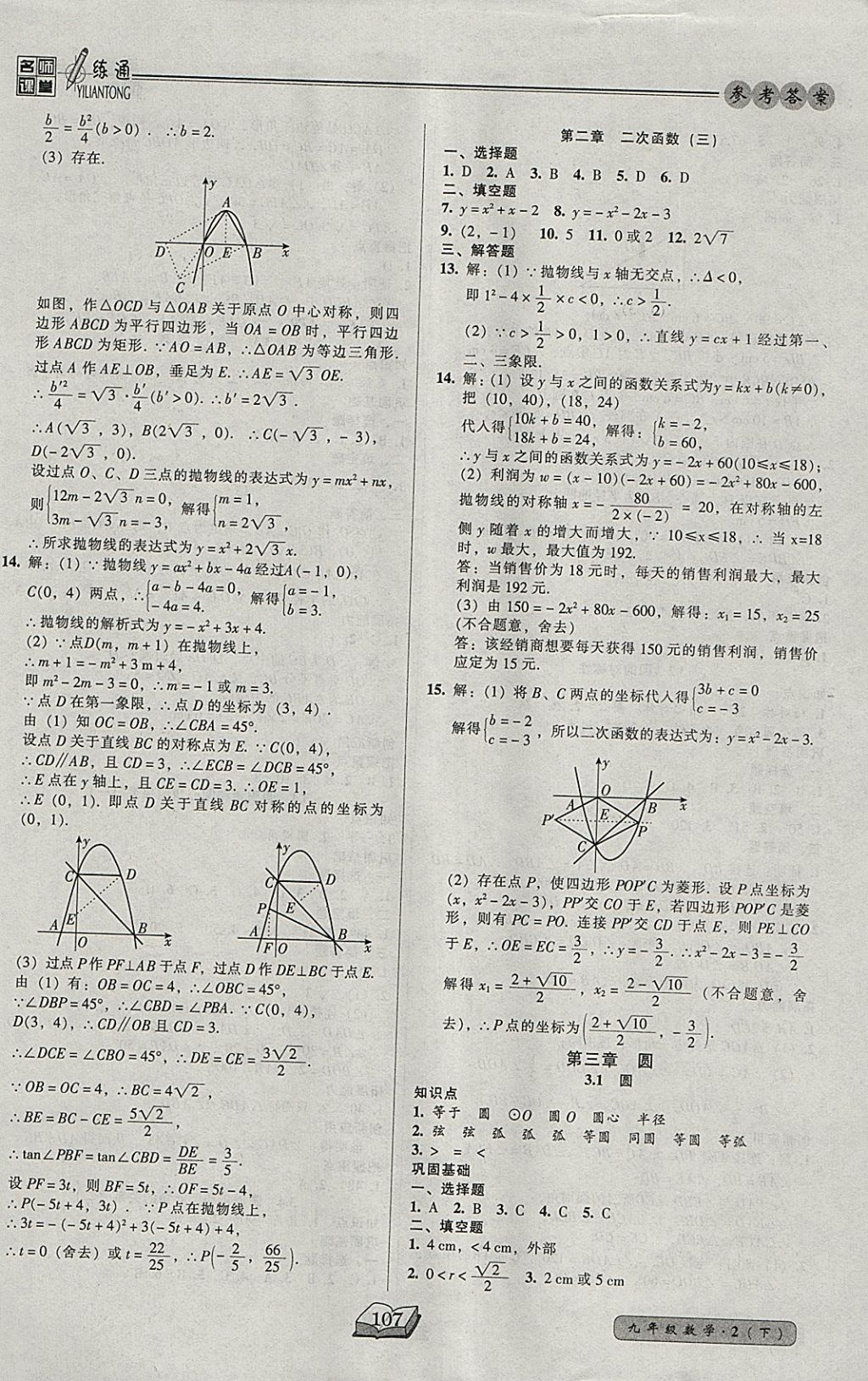 2018年名師課堂一練通九年級(jí)數(shù)學(xué)下冊(cè)北師大版 參考答案第13頁