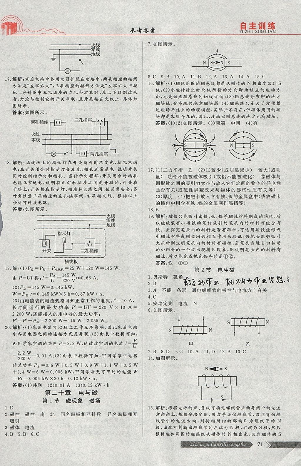 2018年自主训练九年级物理下册人教版 参考答案第3页