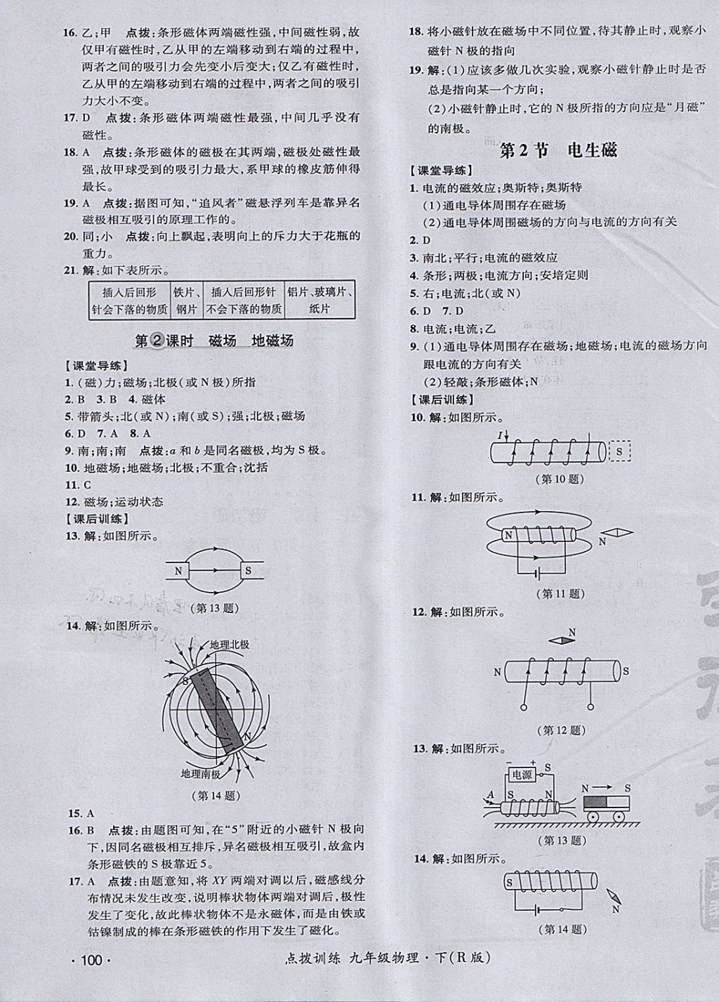 2018年點撥訓(xùn)練九年級物理下冊人教版 參考答案第19頁