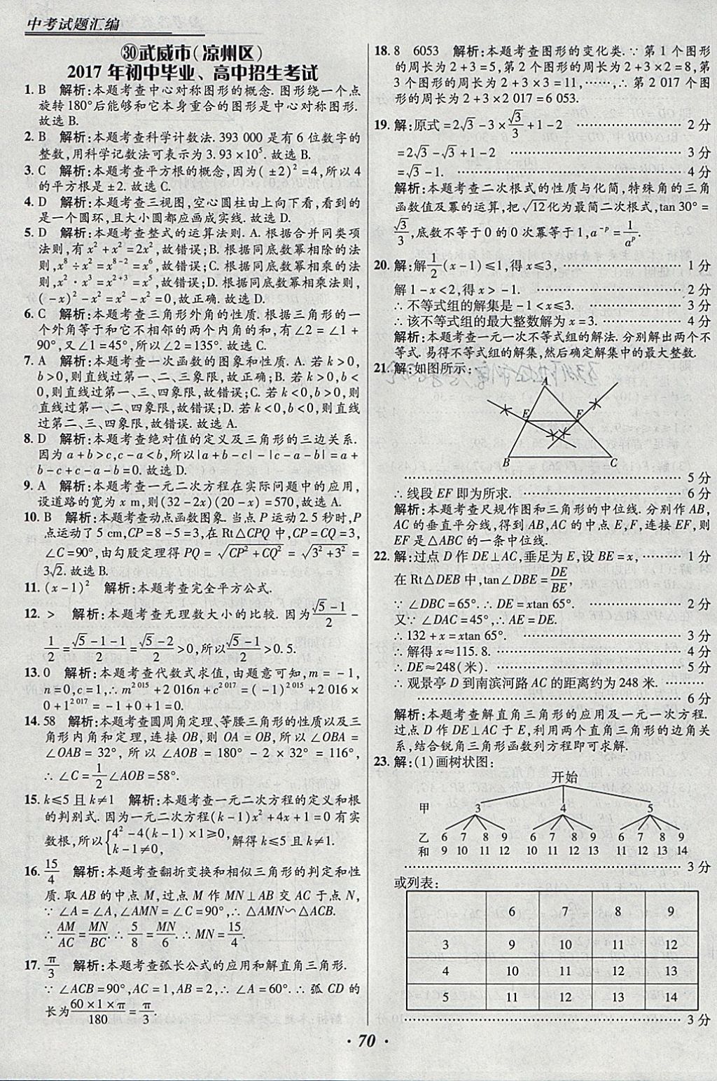 2018年授之以漁全國各省市中考試題匯編數(shù)學(xué) 參考答案第70頁