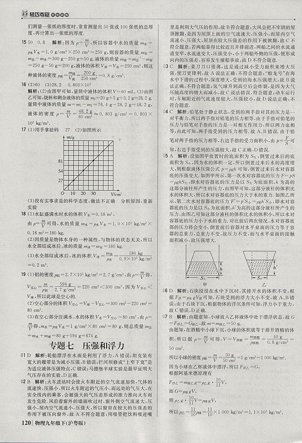 2018年1加1轻巧夺冠优化训练九年级物理下册沪粤版银版 参考答案第25页