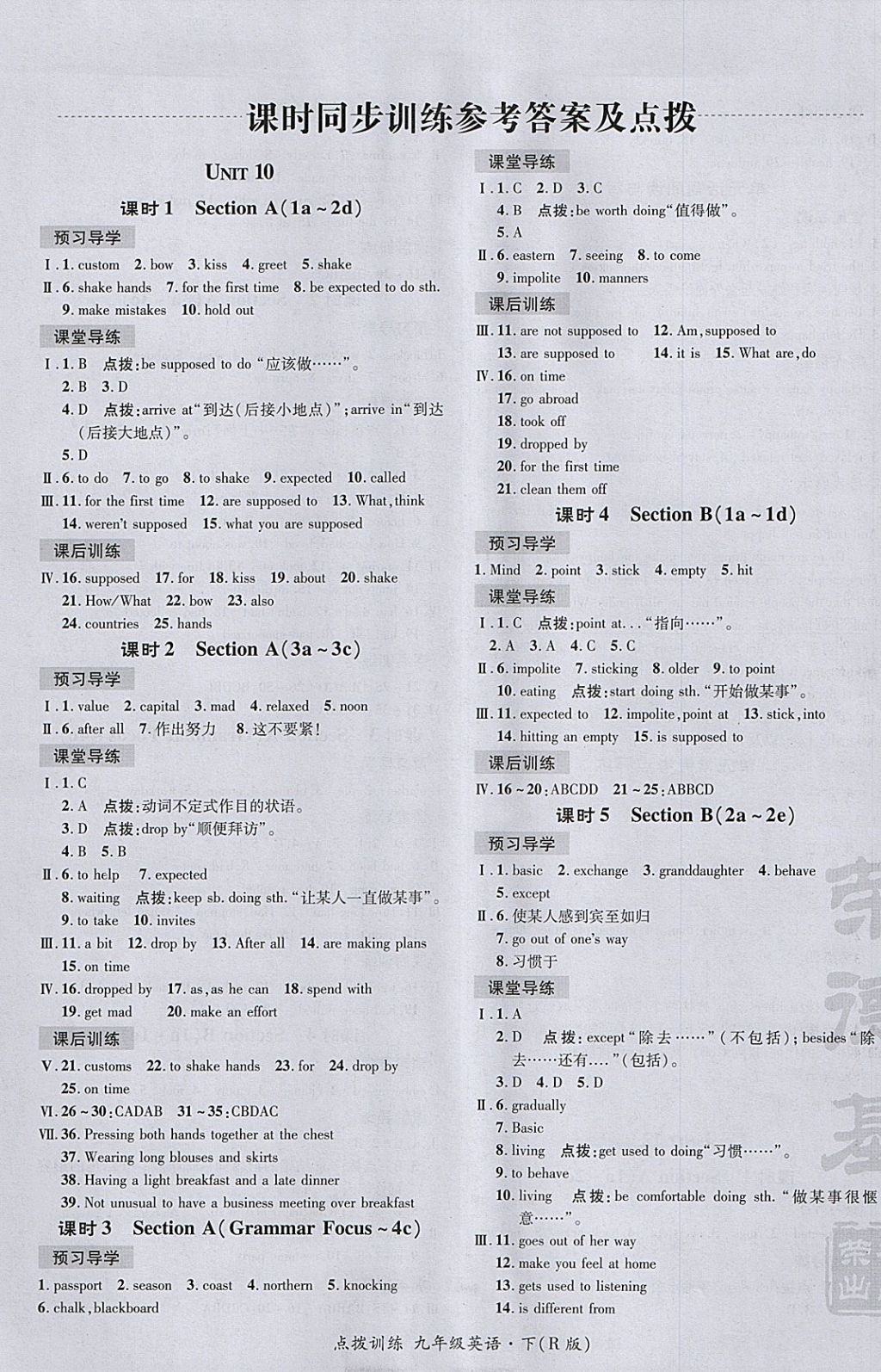 2018年點撥訓練九年級英語下冊人教版 參考答案第9頁