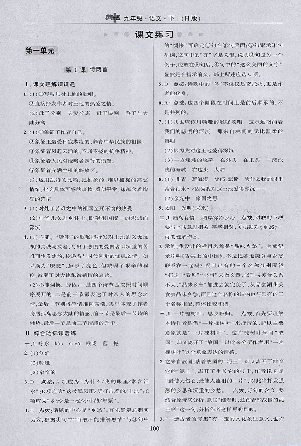 2018年綜合應(yīng)用創(chuàng)新題典中點九年級語文下冊人教版 參考答案第10頁