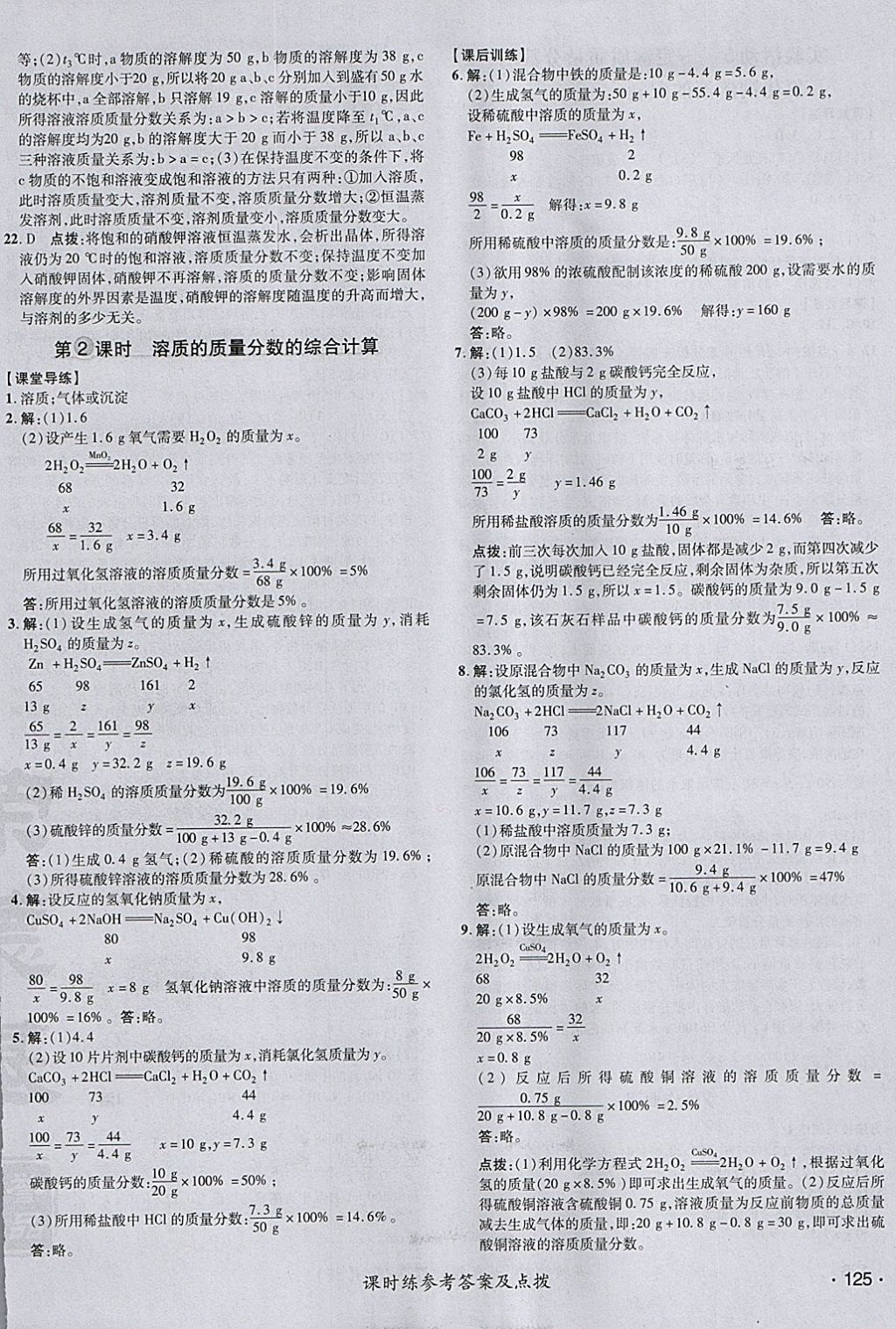 2018年點撥訓練九年級化學下冊人教版 參考答案第14頁