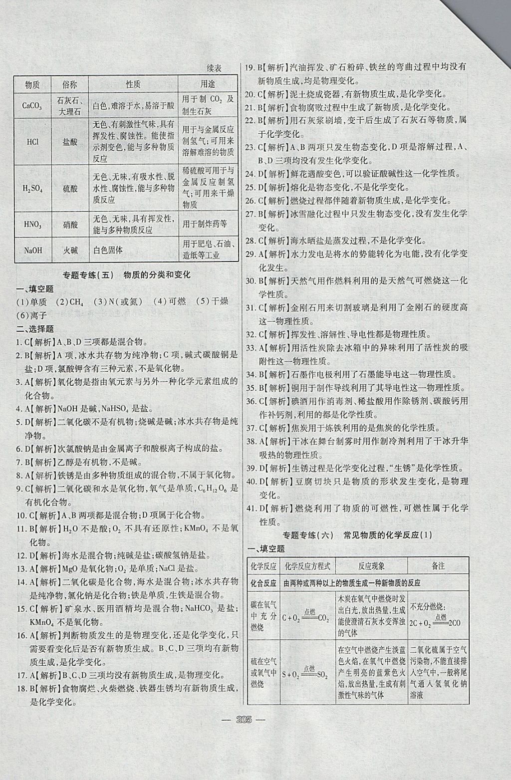 2018年中考專題專練化學(xué) 參考答案第5頁