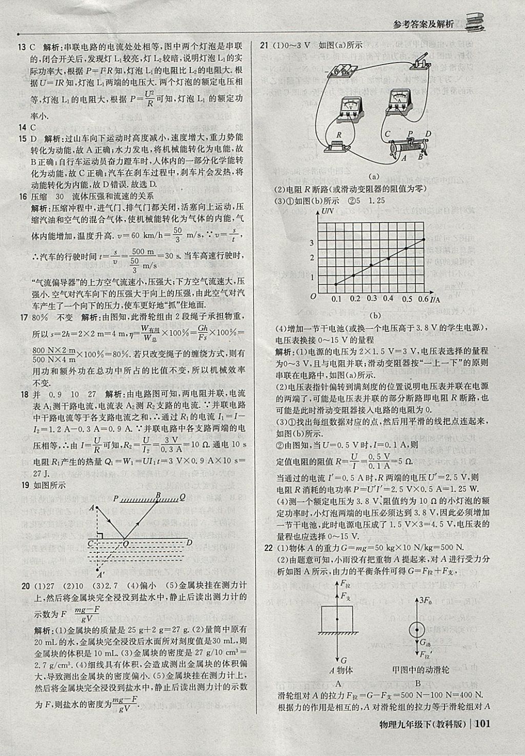 2018年1加1轻巧夺冠优化训练九年级物理下册教科版银版 参考答案第22页