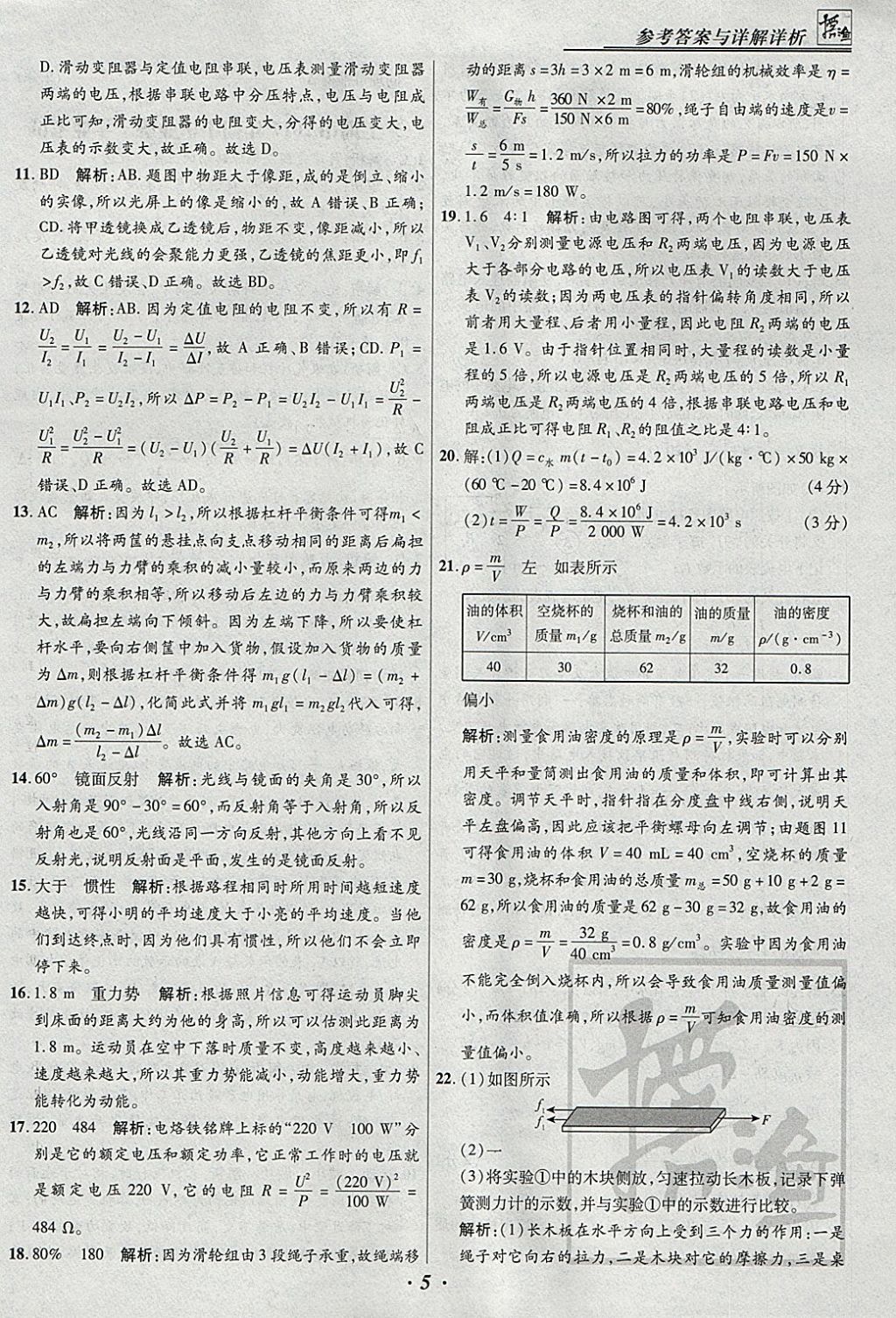 2018年授之以漁全國各省市中考試題匯編物理 參考答案第5頁