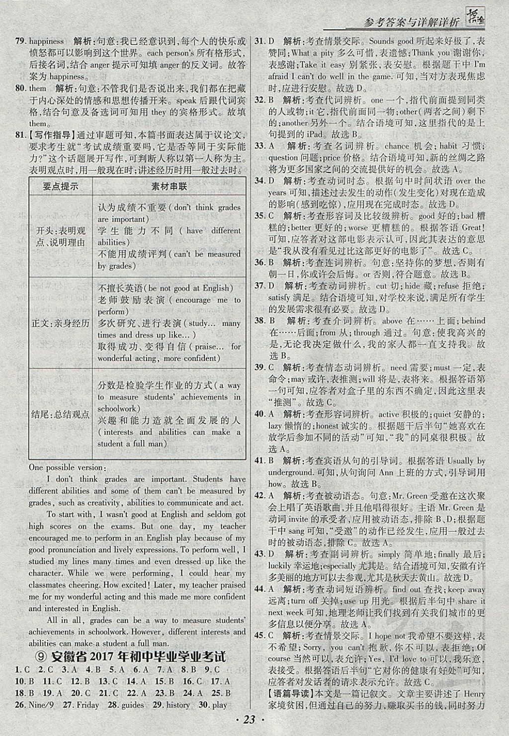 2018年授之以漁全國(guó)各省市中考試題匯編英語(yǔ) 參考答案第23頁(yè)