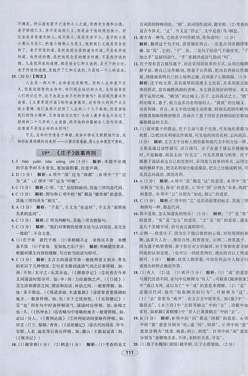 2018年中學(xué)教材全練九年級語文下冊人教版 參考答案第19頁