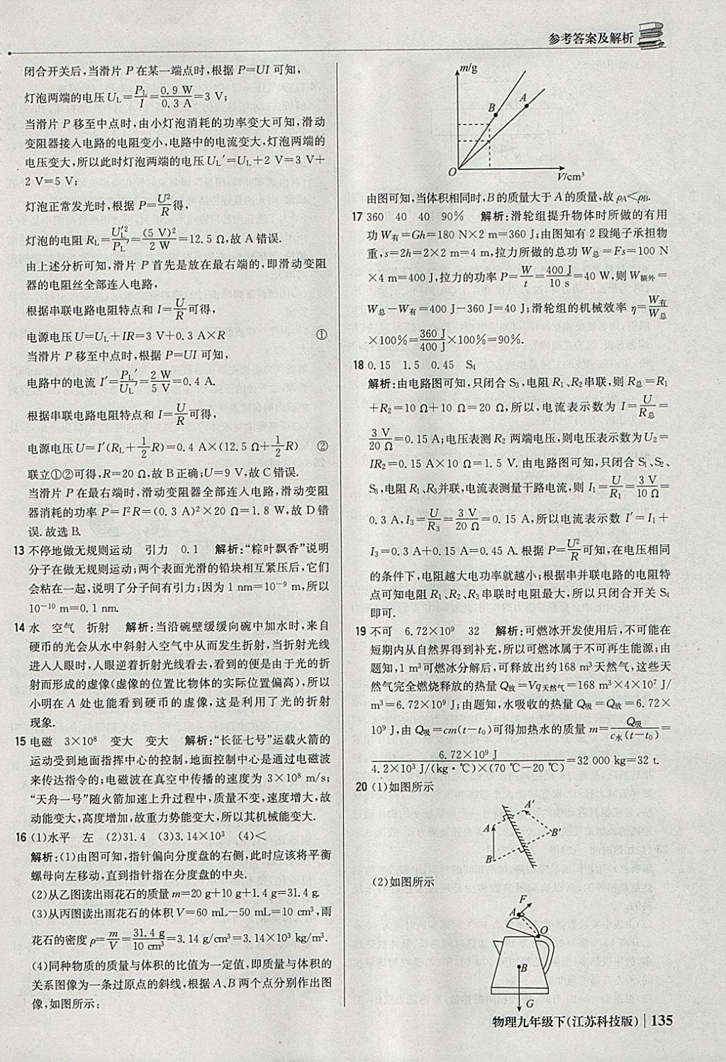 2018年1加1轻巧夺冠优化训练九年级物理下册苏科版银版 参考答案第40页