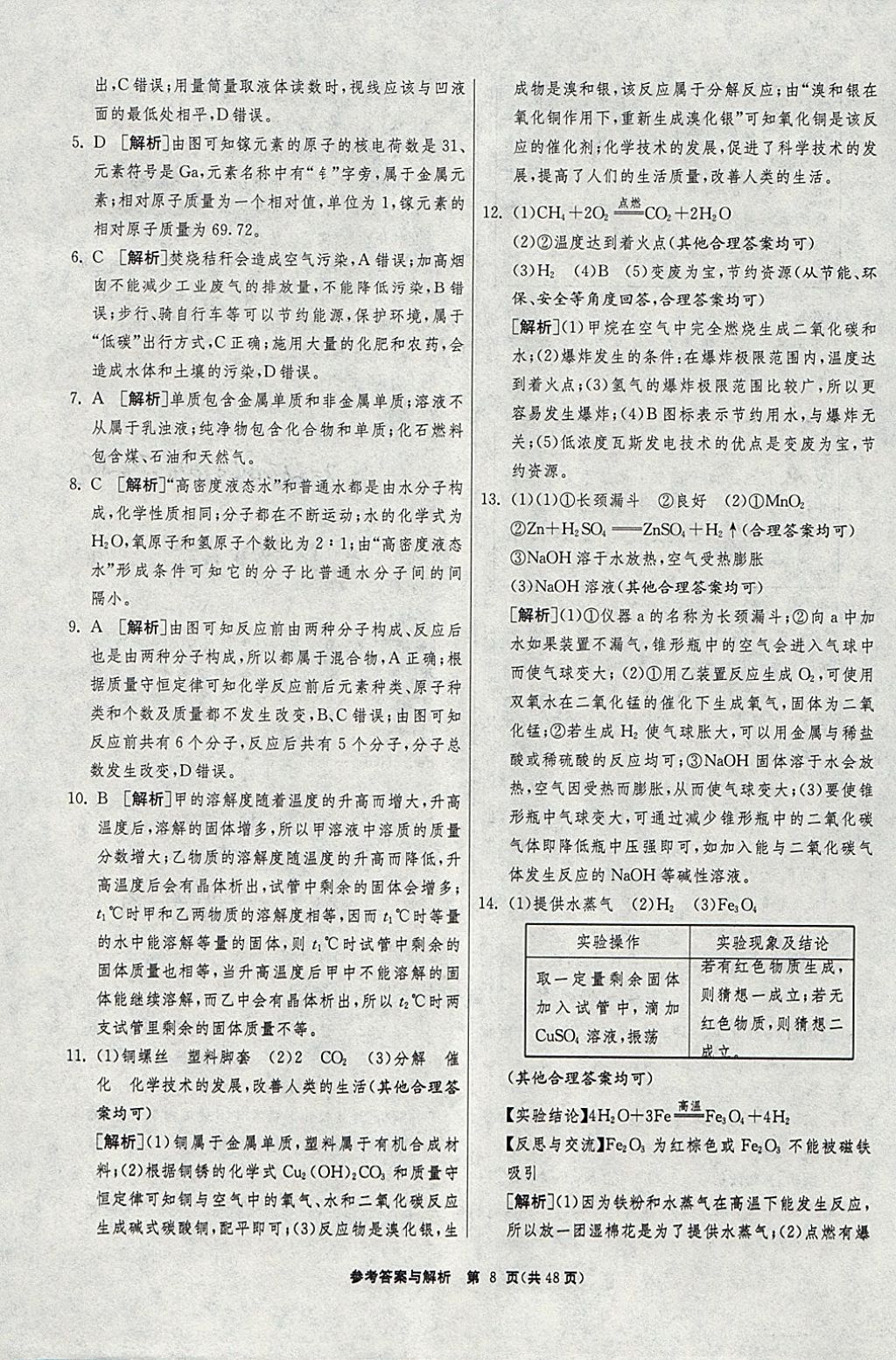 2018年春雨教育考必胜2017安徽省中考试卷精选化学 参考答案第8页