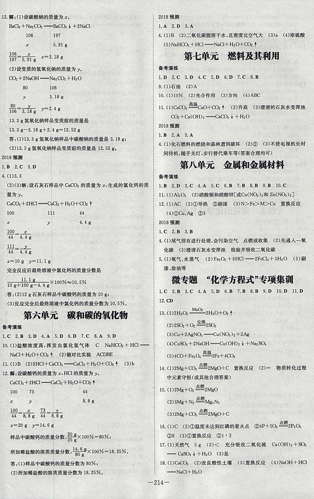 2018年中考总复习导与练精讲册化学 参考答案第12页