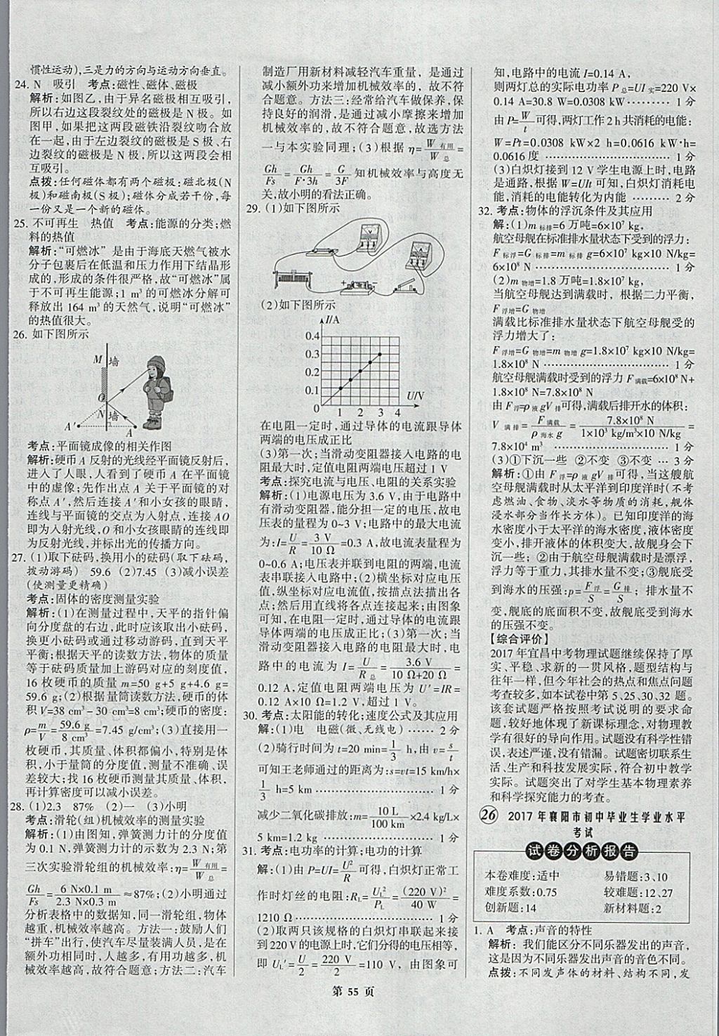 2018年全优中考全国中考试题精选精析物理九年级通用 参考答案第55页