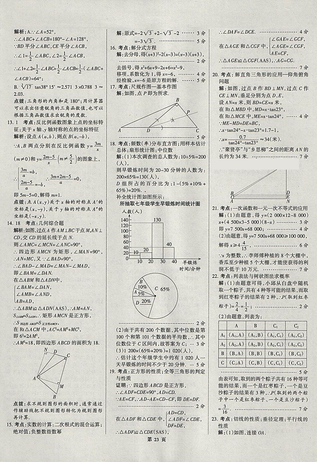 2018年全优中考全国中考试题精选精析数学河北专用 参考答案第23页