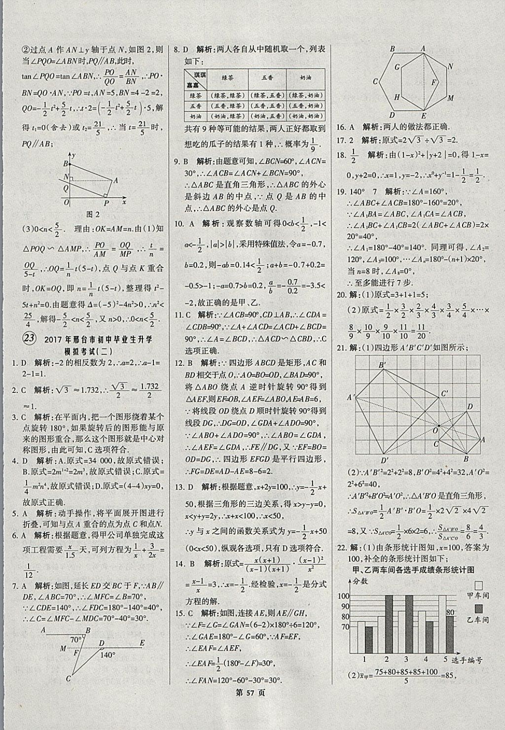 2018年全优中考全国中考试题精选精析数学河北专用 参考答案第58页