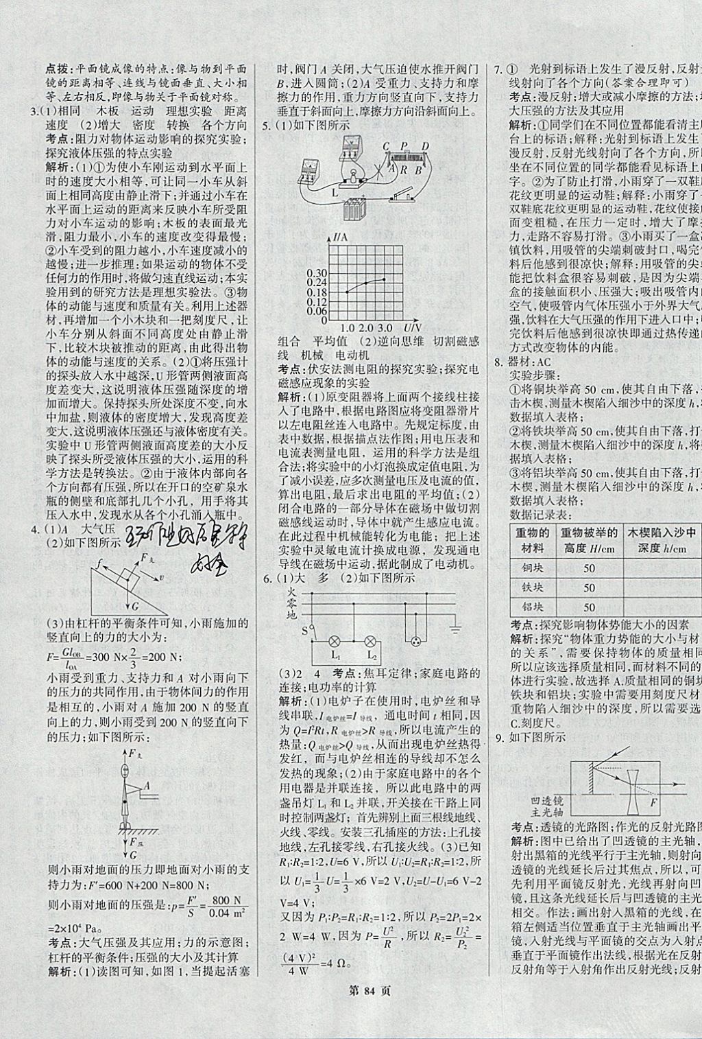 2018年全优中考全国中考试题精选精析物理九年级通用 参考答案第84页