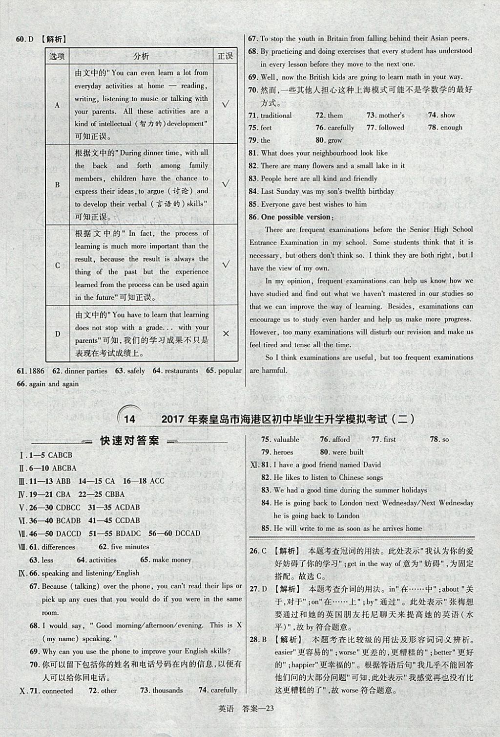 2018年金考卷河北中考45套匯編英語第6年第6版 參考答案第23頁