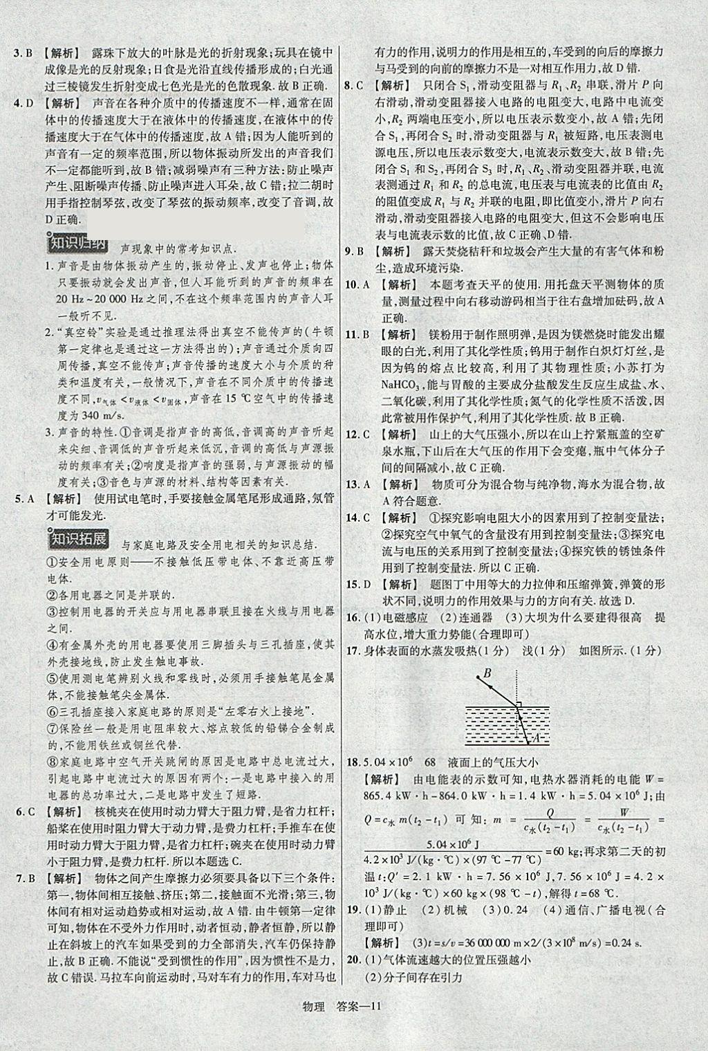 2018年金考卷河北中考45套匯編物理第6年第6版 參考答案第11頁