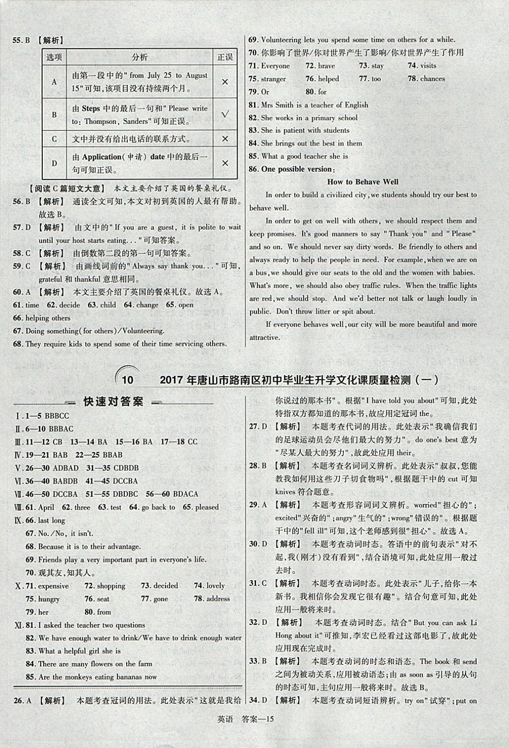 2018年金考卷河北中考45套匯編英語第6年第6版 參考答案第15頁