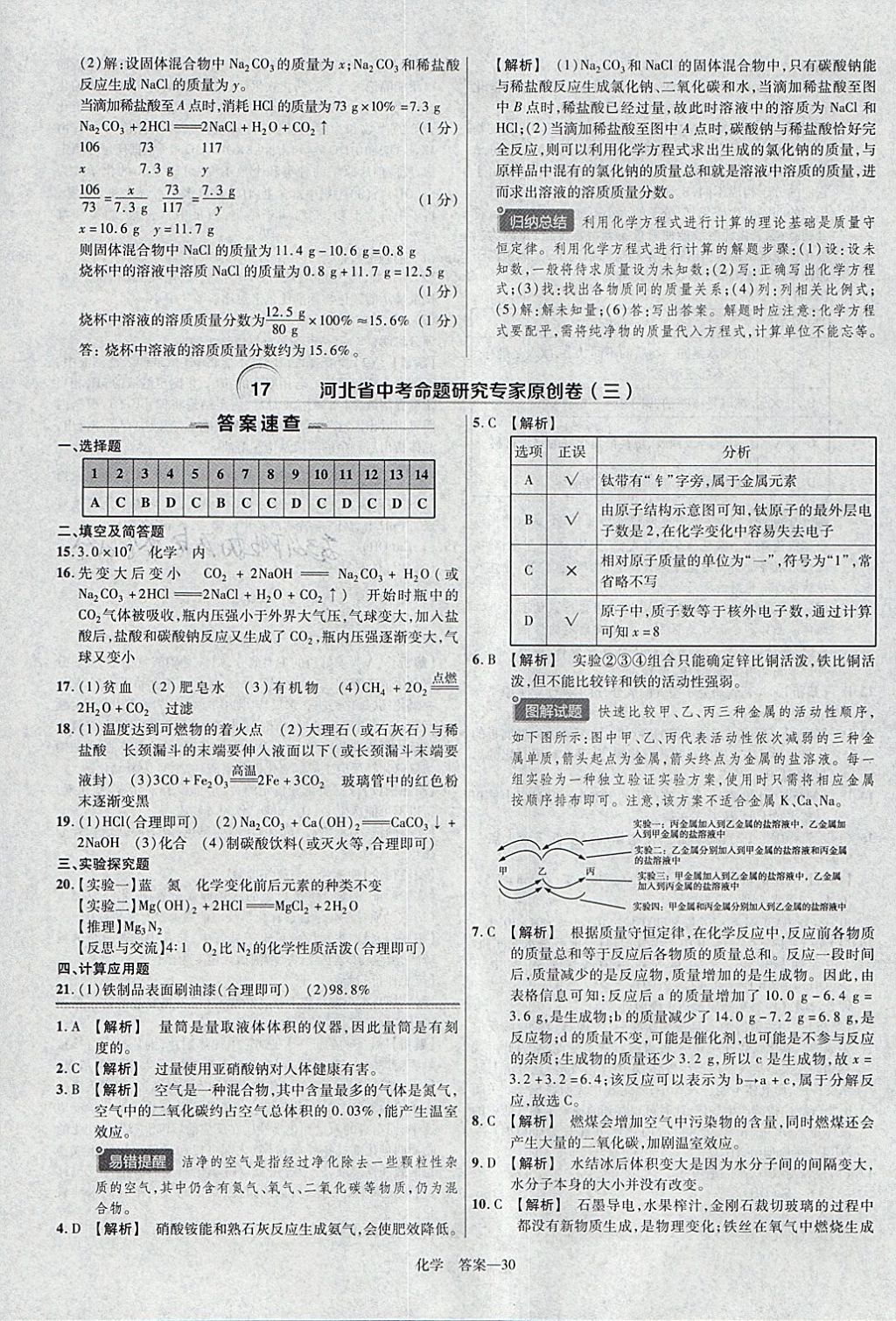 2018年金考卷河北中考45套匯編化學(xué)第6年第6版 參考答案第30頁