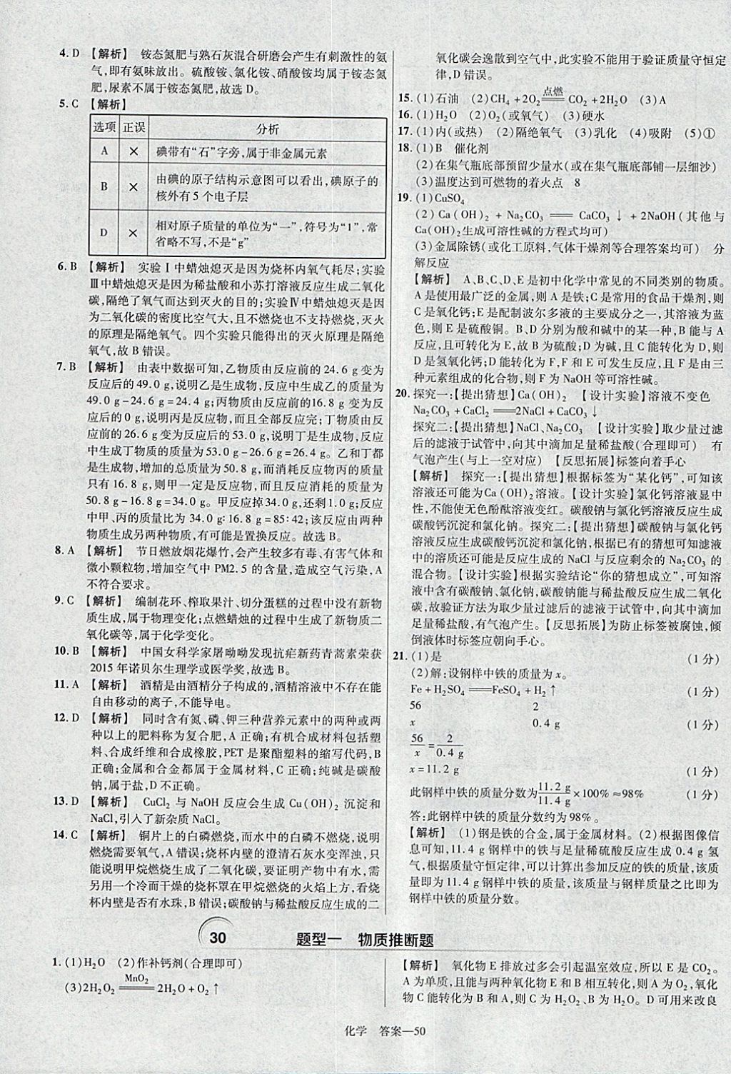 2018年金考卷河北中考45套匯編化學(xué)第6年第6版 參考答案第50頁